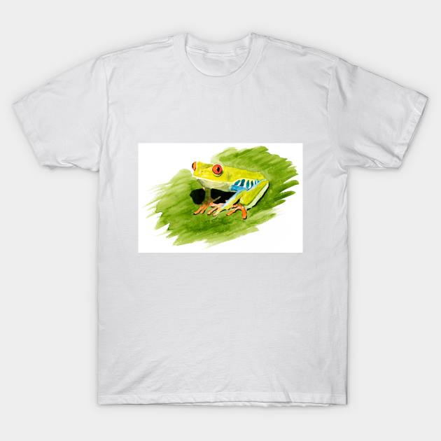Red Eyed Tree Frog Watercolour Painting T-Shirt by nickyrollings